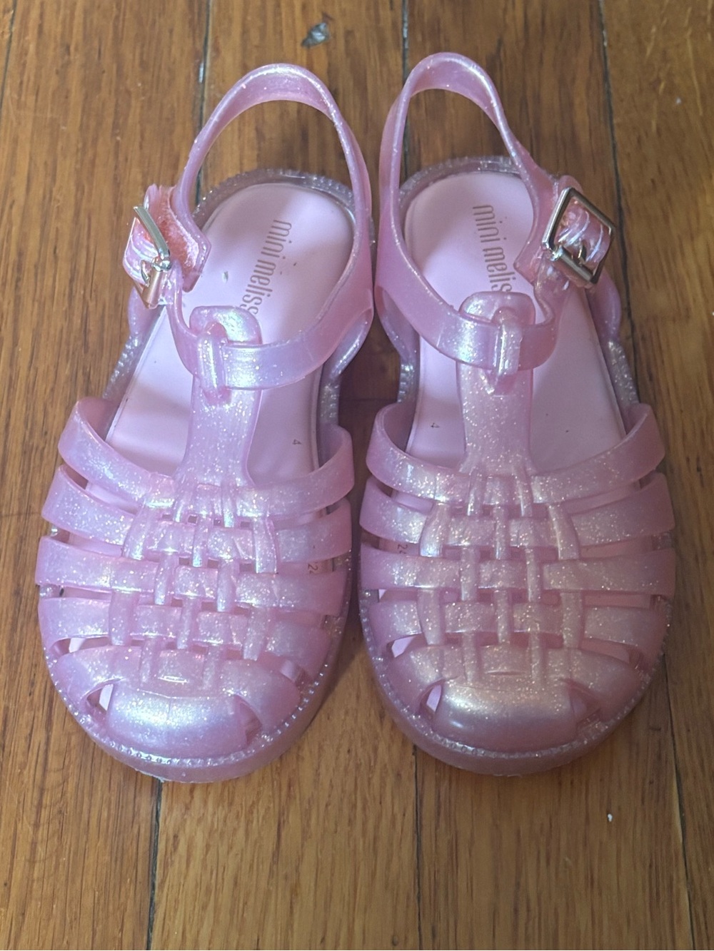 Mini Melissa Pink Glitter Jelly Sandals with Buckle
